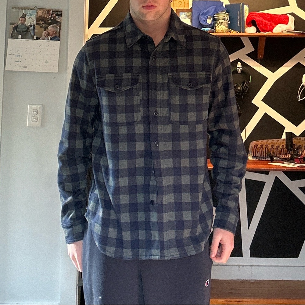 Blue and Black Plaid Button-Up Shirt
